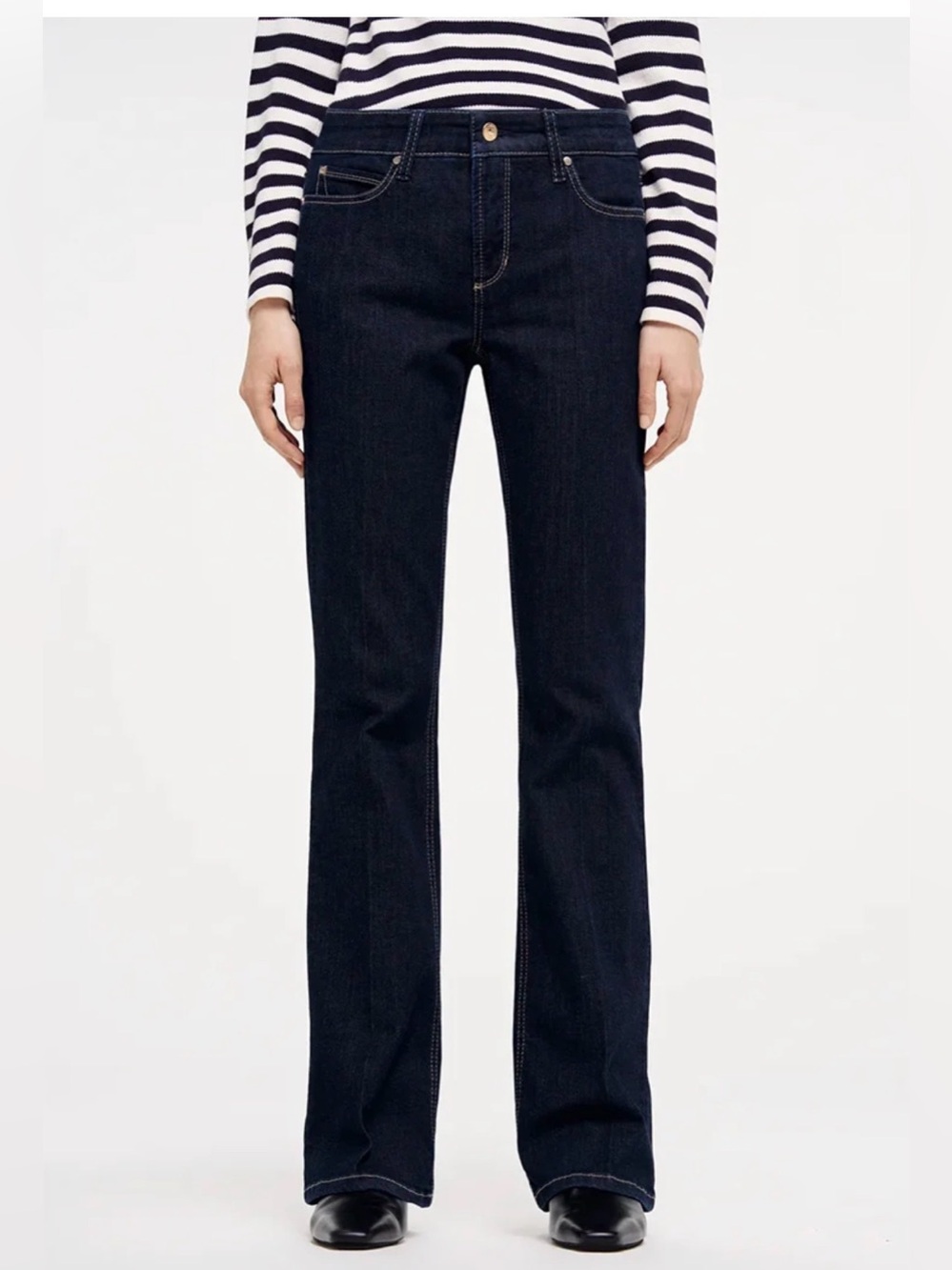 Cambio Paris Dark Wash Mid Rise Flare Leg Jeans